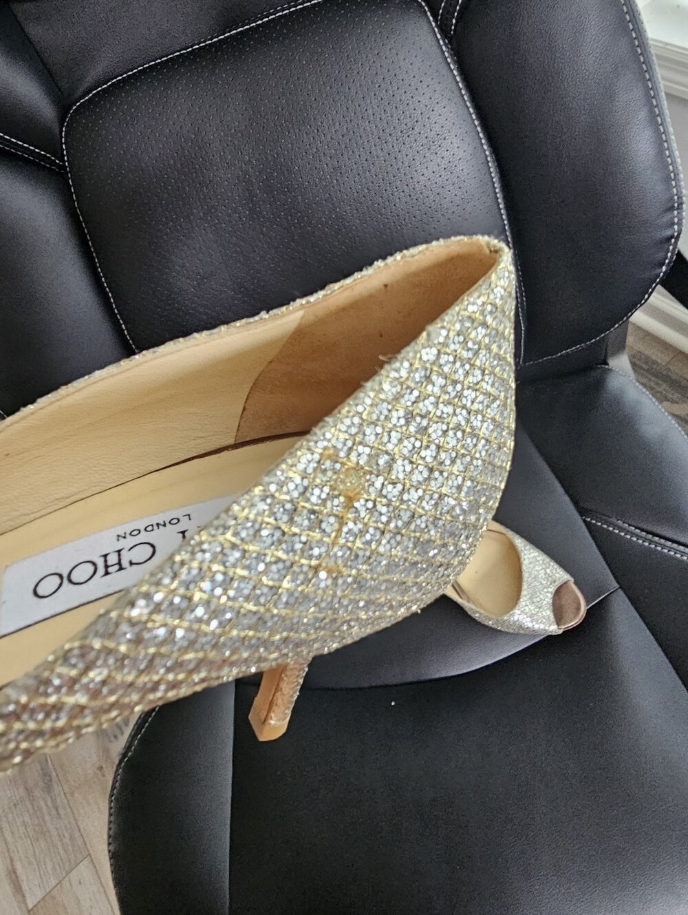 Jimmy Choo Isabel Champagne Glitter Peep-Toe Pumps Size 38.5/8.5 - Picture 9 of 9